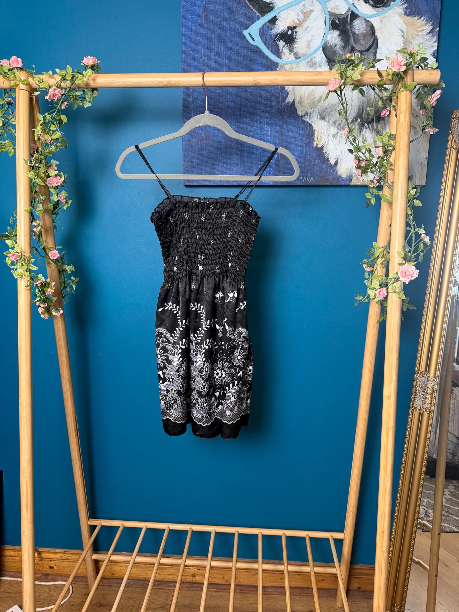 Vintage Black Floral Smocked Top