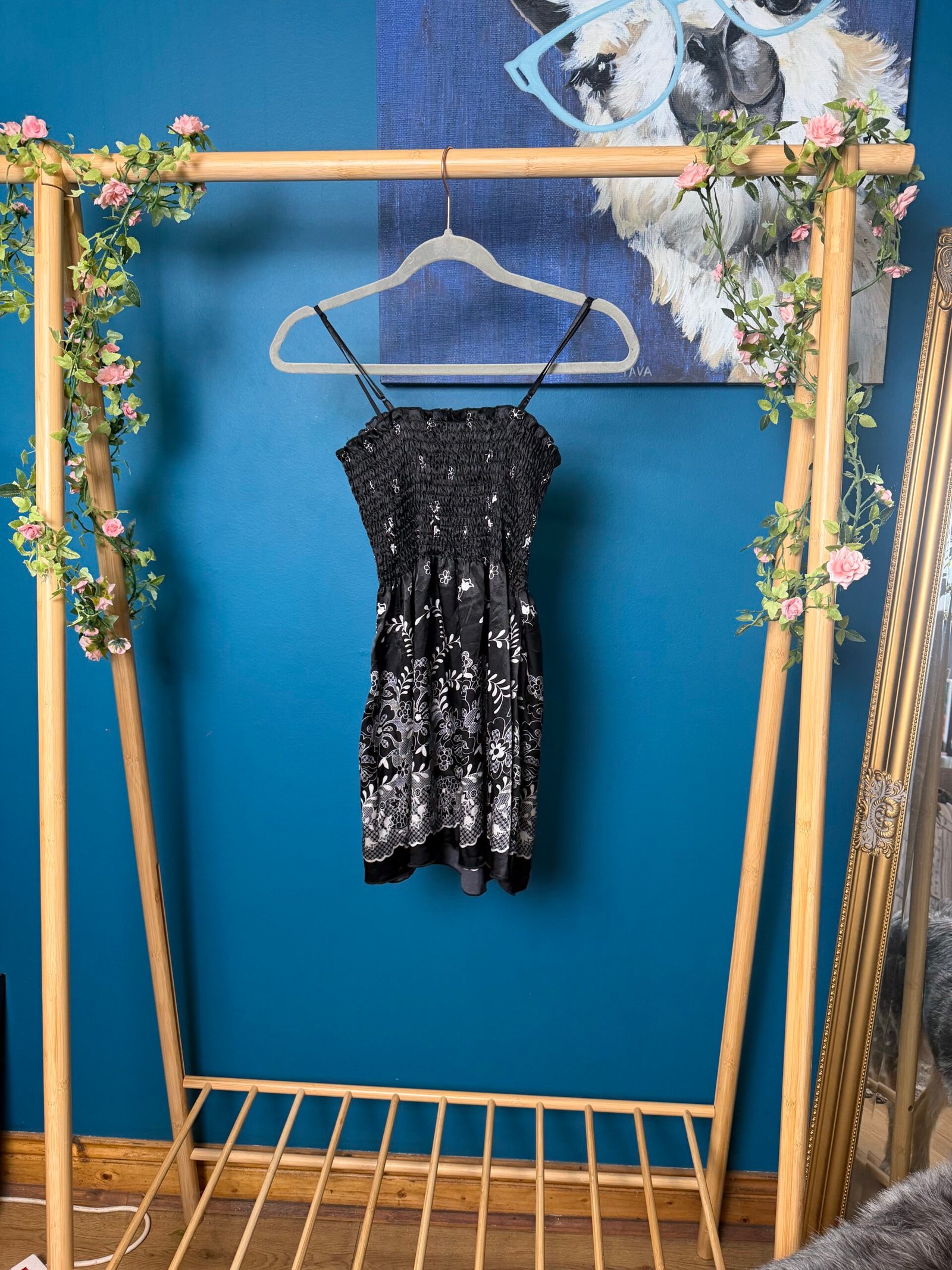 Vintage Black Floral Smocked Top - Image 2