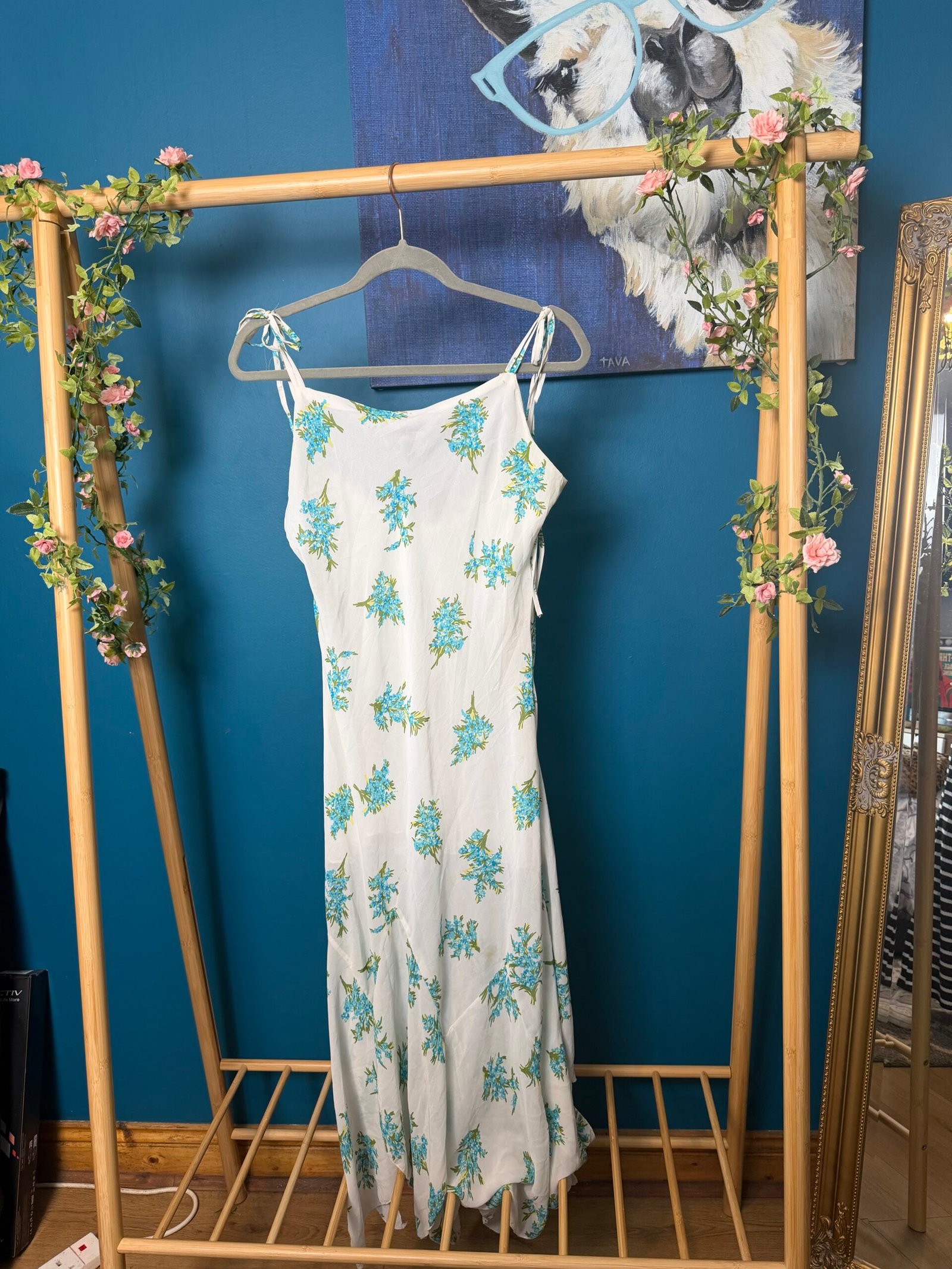 White & Blue Floral Maxi Dress