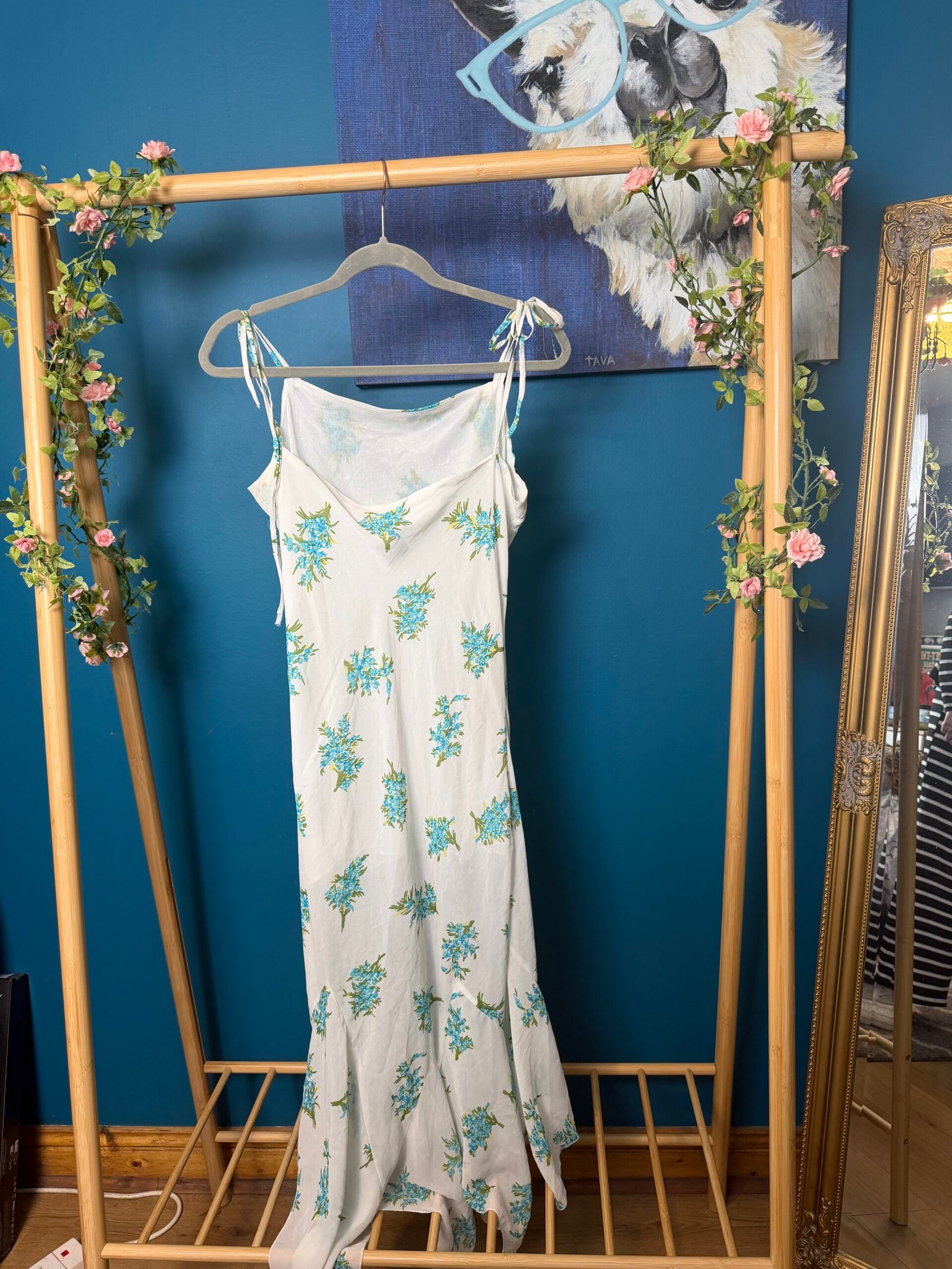White & Blue Floral Maxi Dress - Image 2