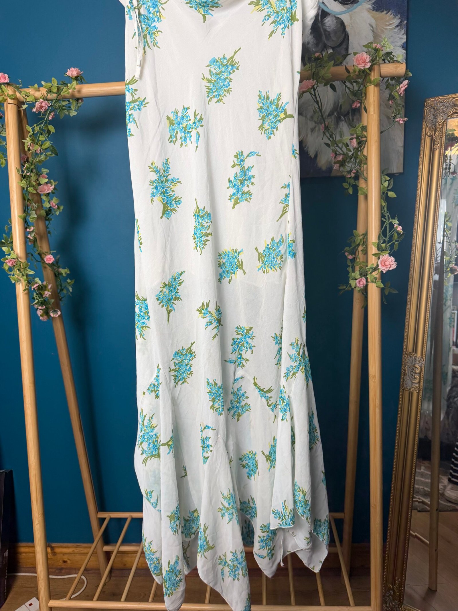 White & Blue Floral Maxi Dress - Image 3