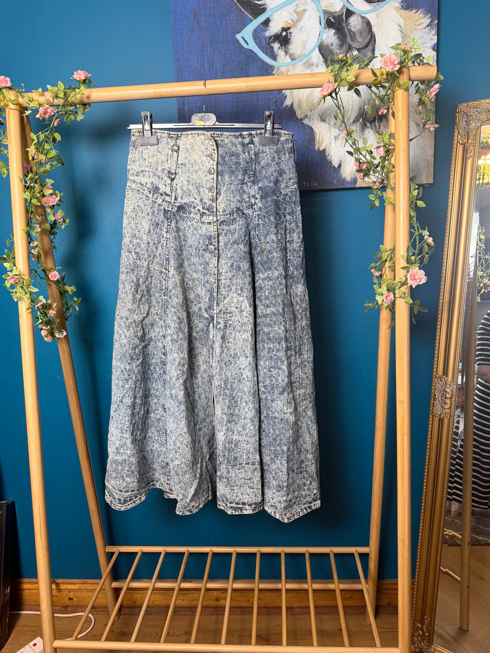 Vintage Acid-Wash Denim Maxi Skirt