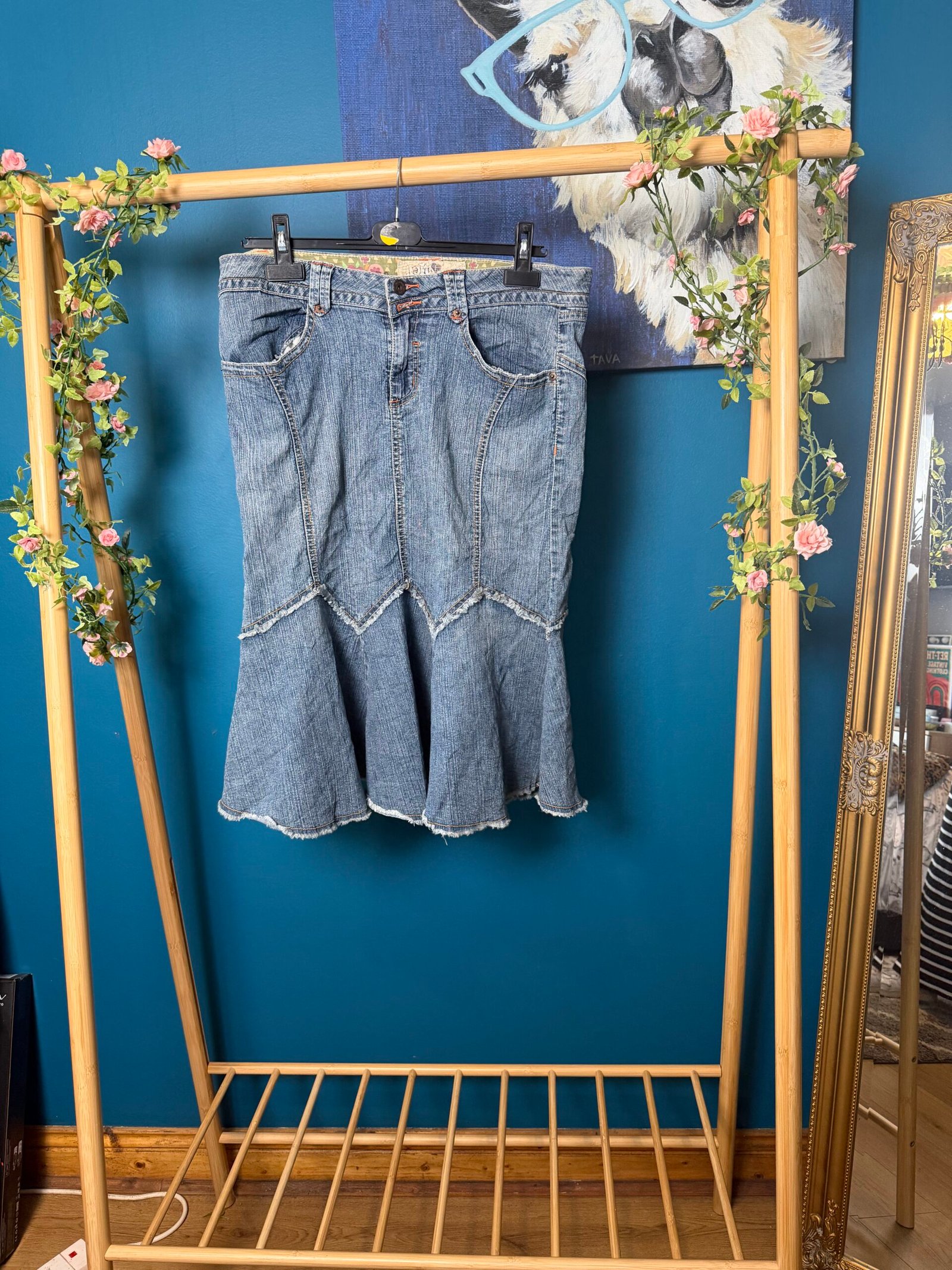 Vintage Y2K Panelled Denim Flare Skirt