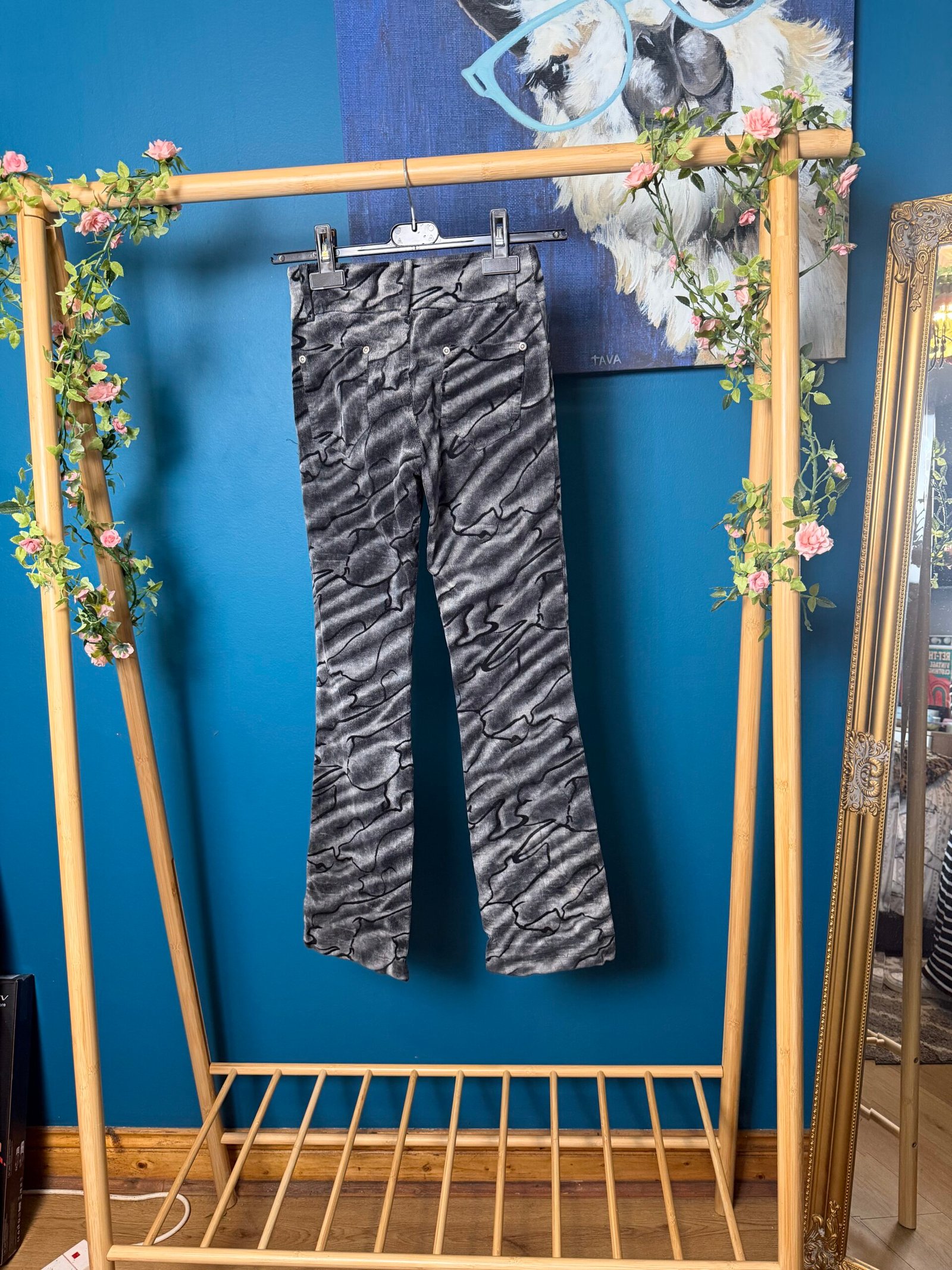 Vintage Y2K Abstract Flare Trousers - Image 2