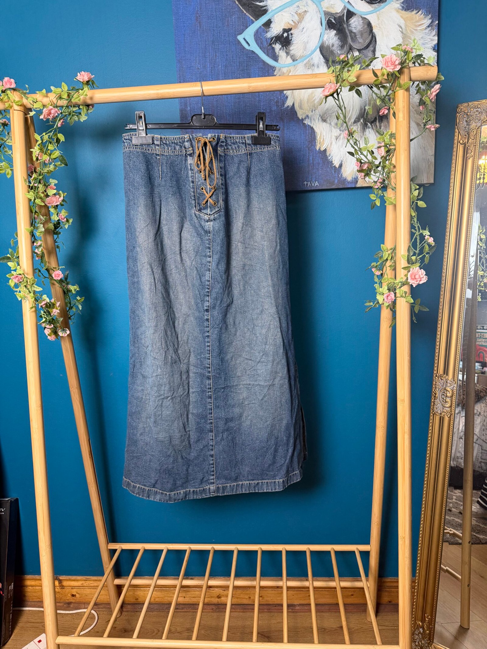 Vintage Y2K Lace-Up Denim Maxi Skirt - Image 2