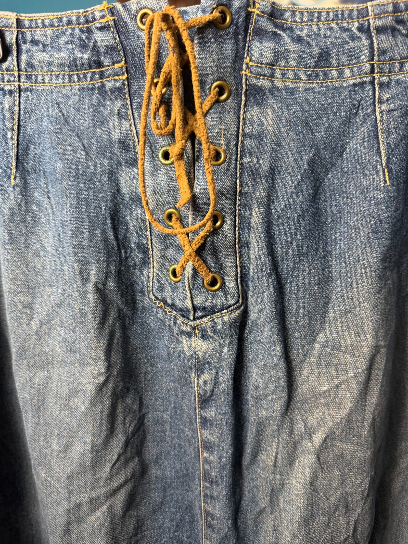 Vintage Y2K Lace-Up Denim Maxi Skirt - Image 3
