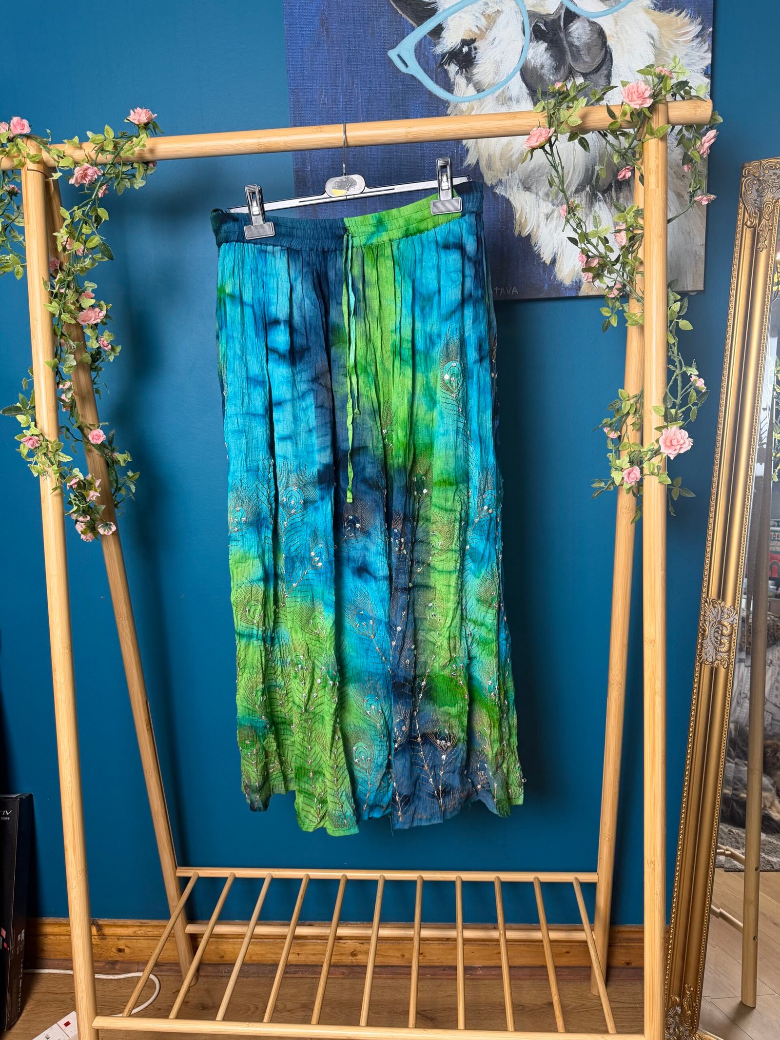 Vintage Colourful Boho Peacock Print Maxi Skirt