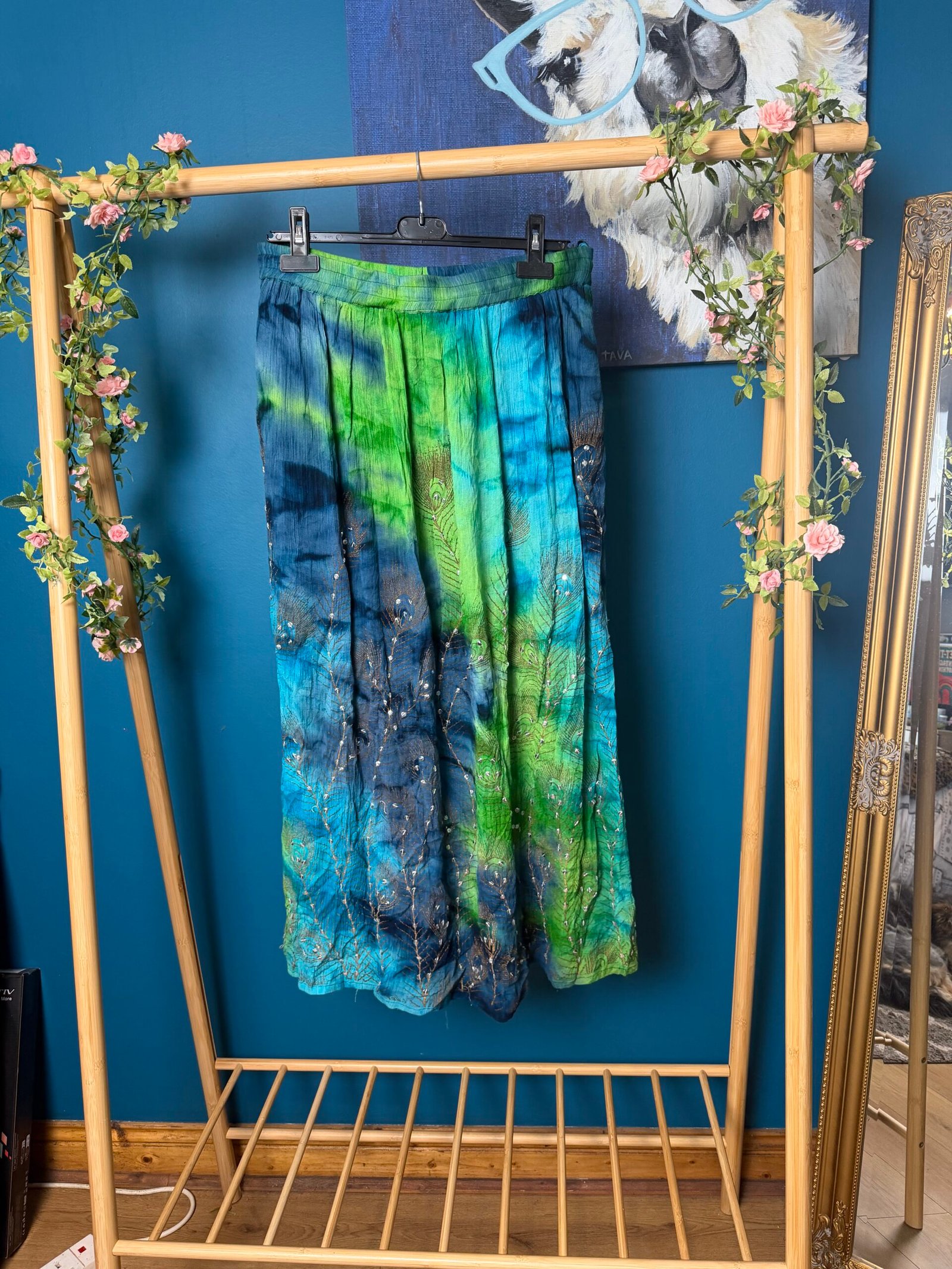 Vintage Colourful Boho Peacock Print Maxi Skirt - Image 2
